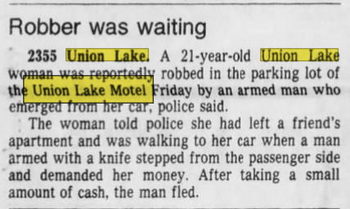 Union Lake Motel - 1983 Robbery